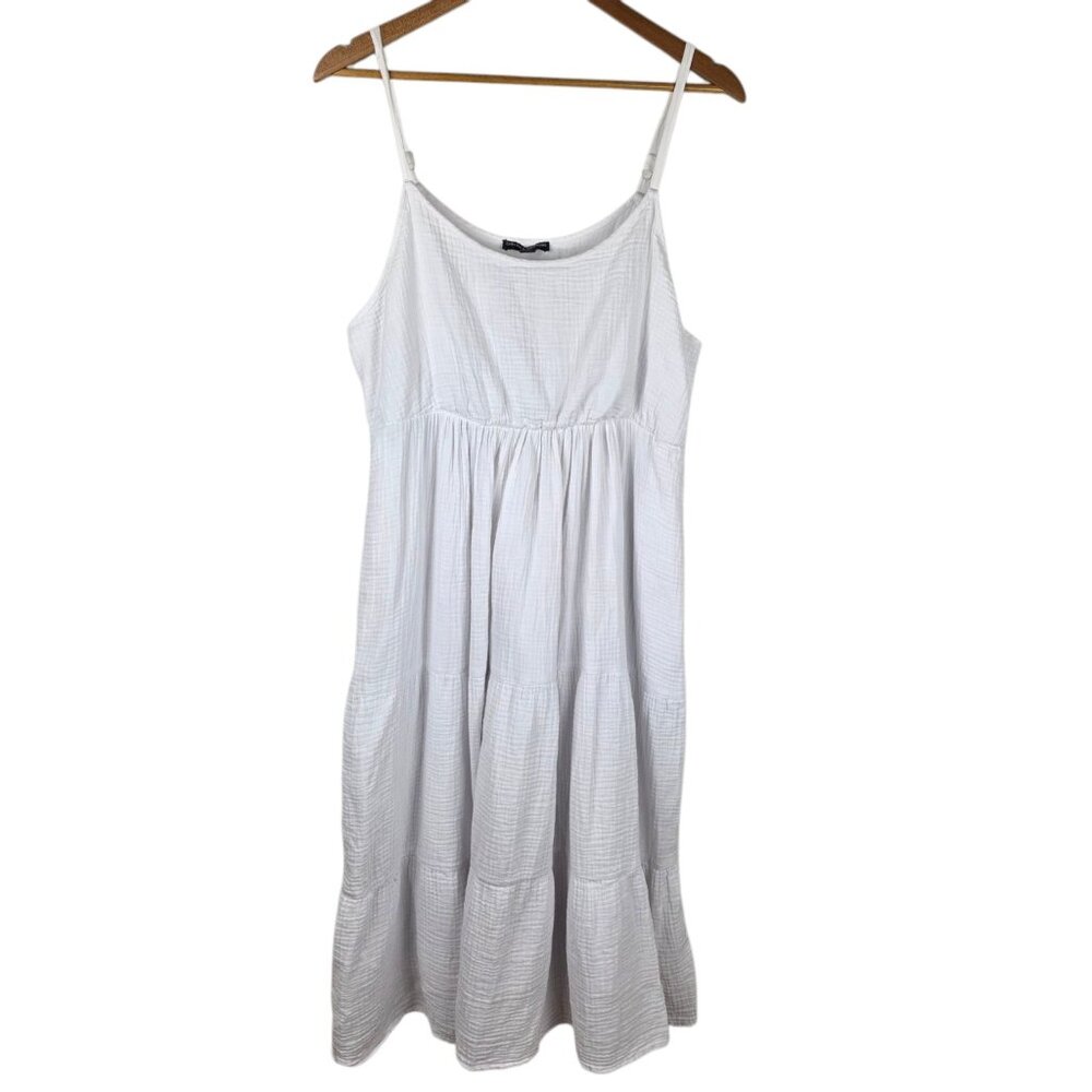 Chelsea and Theodore Tiered Midi Peasant Dress XL White Cotton Gauze Boho Preppy